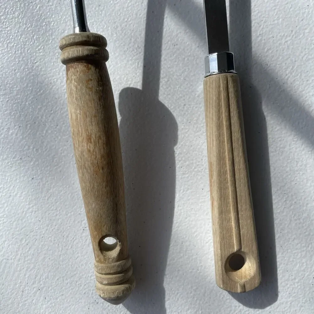 Vintage Ekco Slotted Spatula Turner Carving Fork Stainless Steel Wood USA Made